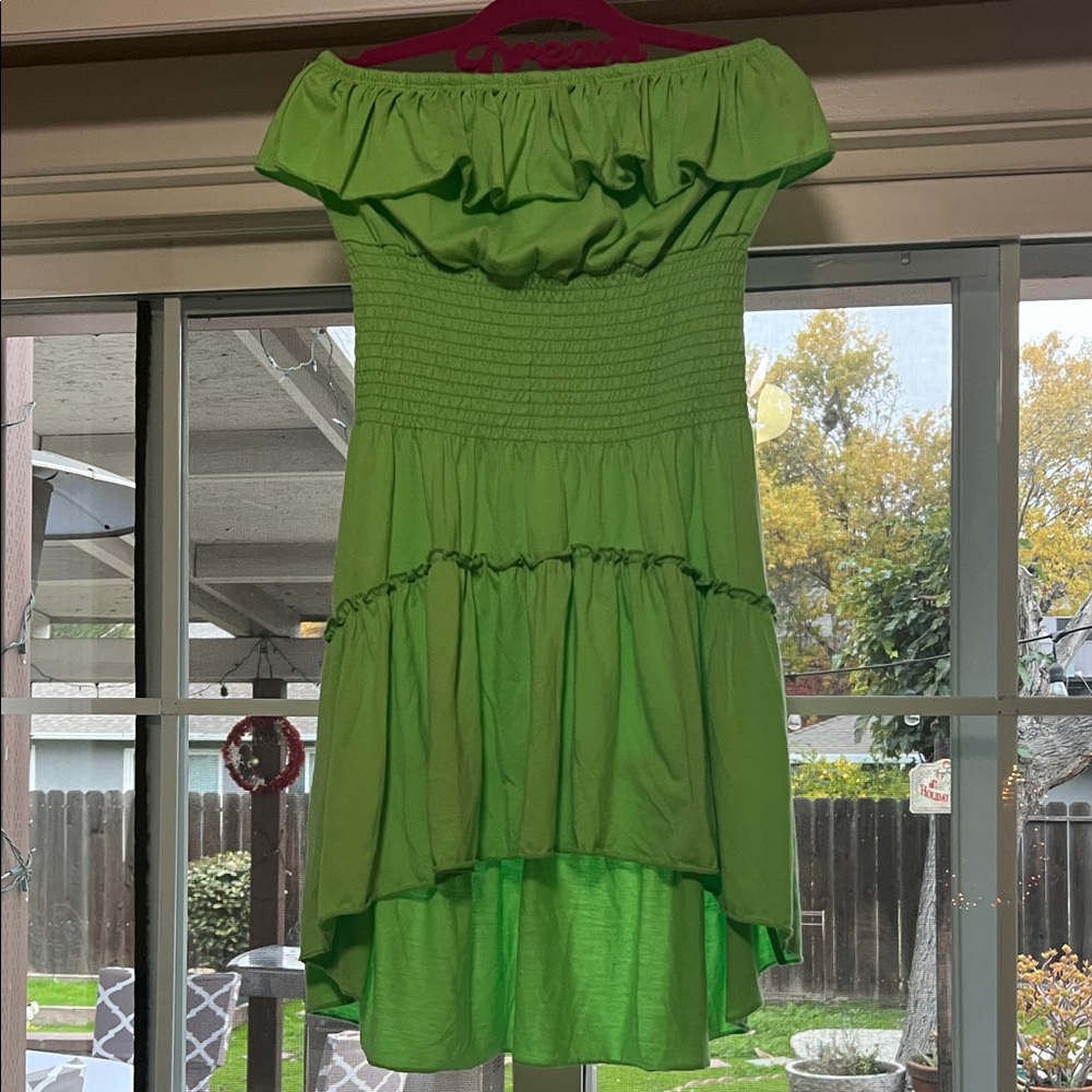 Feathers Green Off-Shoulder Kids Dress